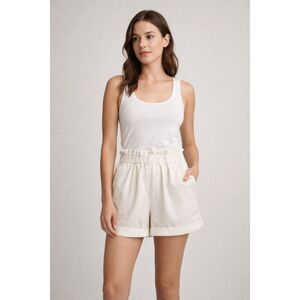 Sapphire Red Linen Blend Paperbag Waist Shorts Ivory Size M